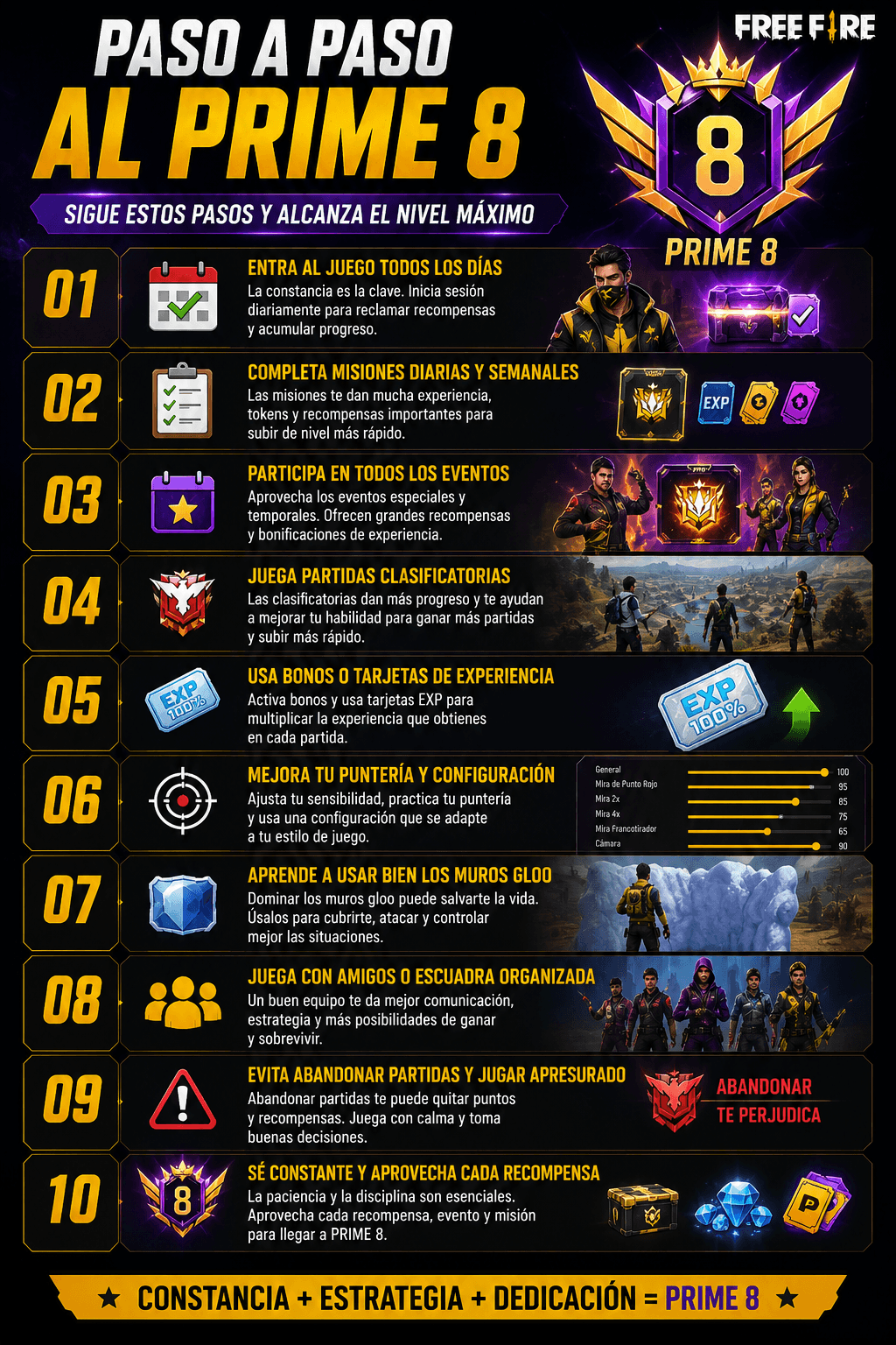 Cómo subir a Prime 8 en Free Fire: guía completa para avanzar más rápido